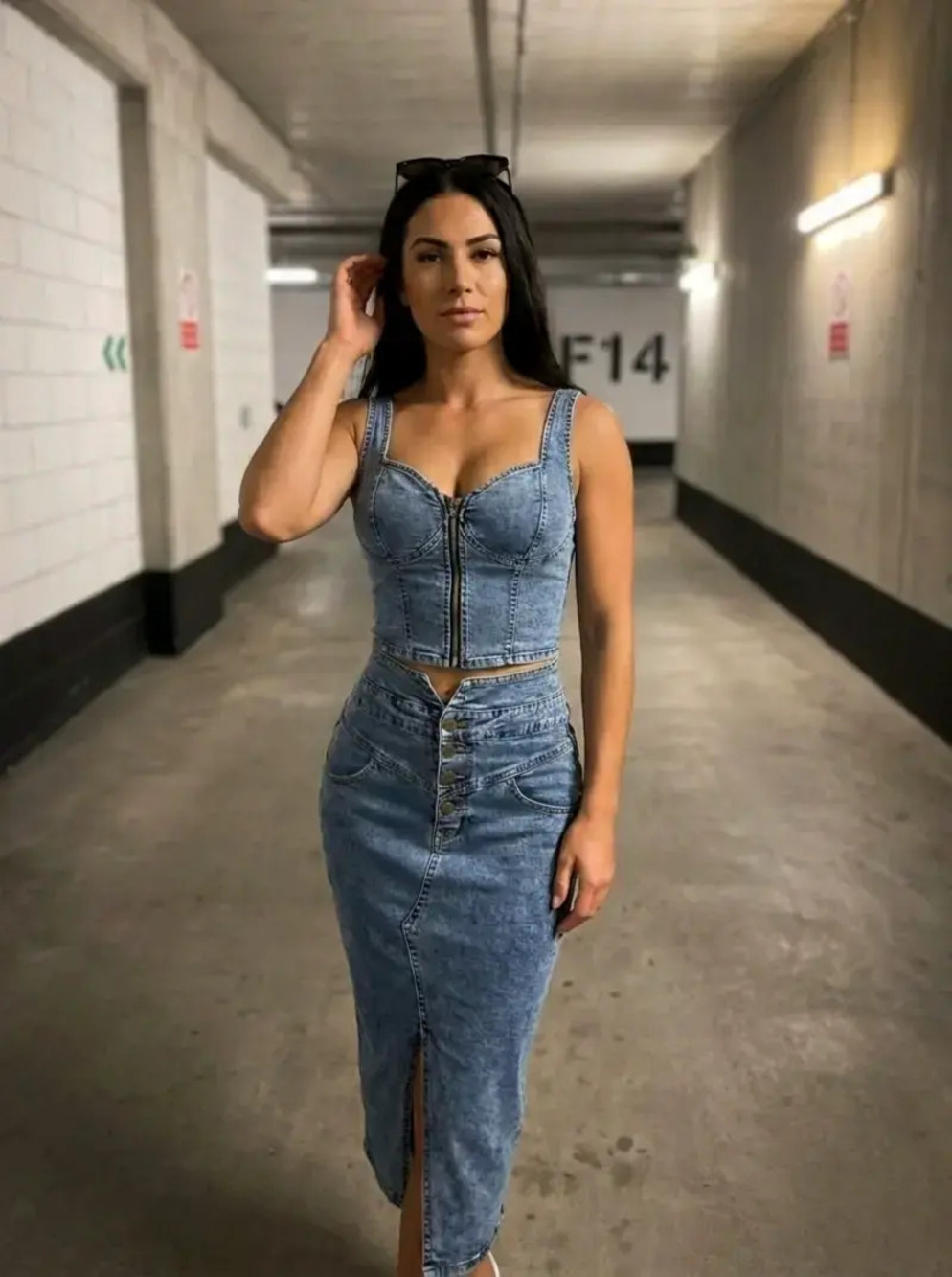 ZARA Denim Cami Top & Bodycon Skirt Set